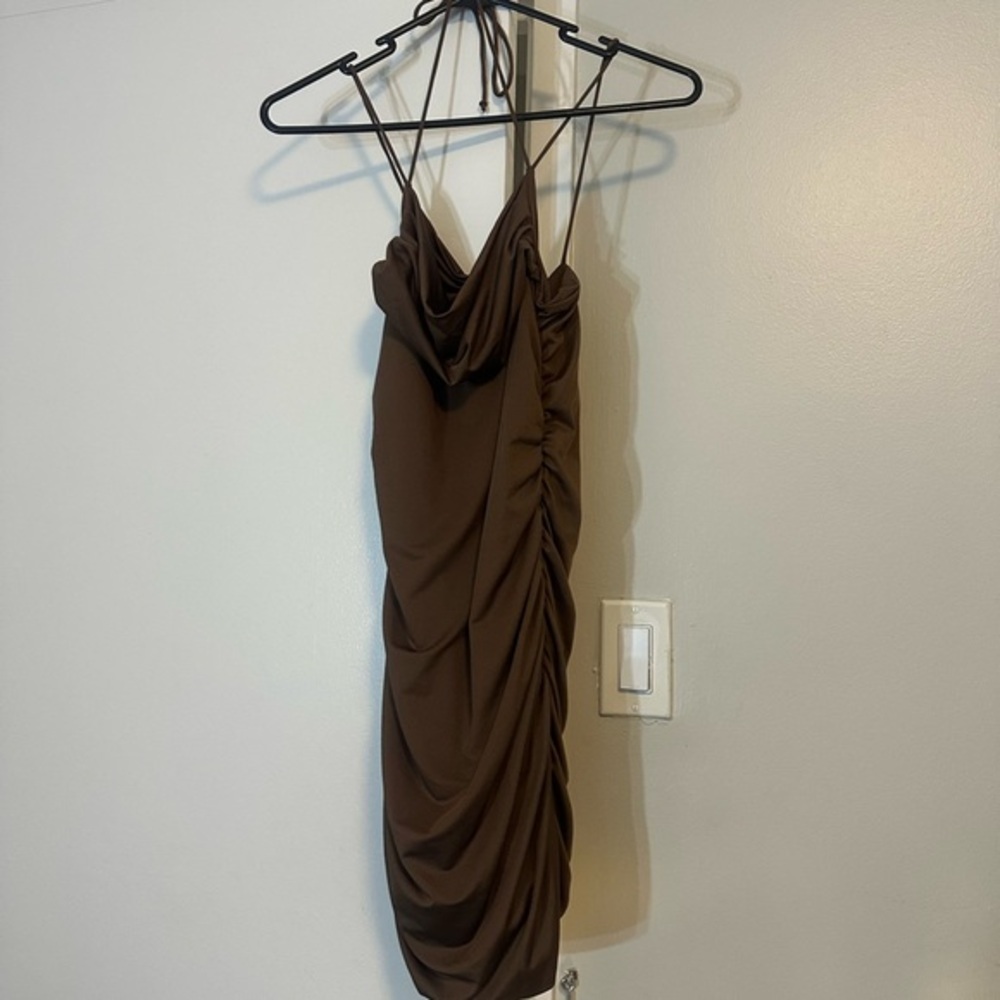 SHEIN Brown Backless Ruched Dress